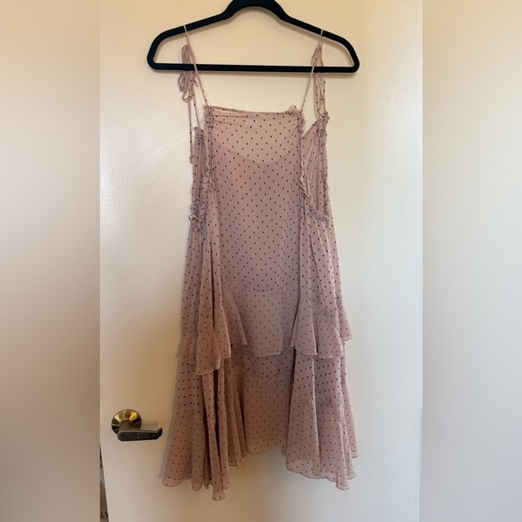 NWOT Free People Intimately Tie Strap Top in Pink with Black Polka Dots in Large - Picture 4 of 6